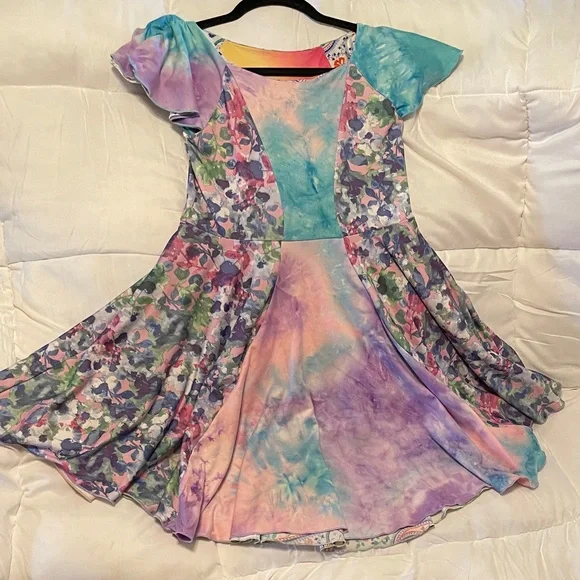 Girls' Twirly Girl Multicolor Rainbow Gradient & Paisley Fit-and-Flare Dress - Picture 5 of 5